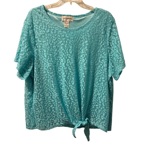 C.D. Daniels 2X Turquoise Short Sleeve Tie-Front Top blouse - Picture 2 of 12